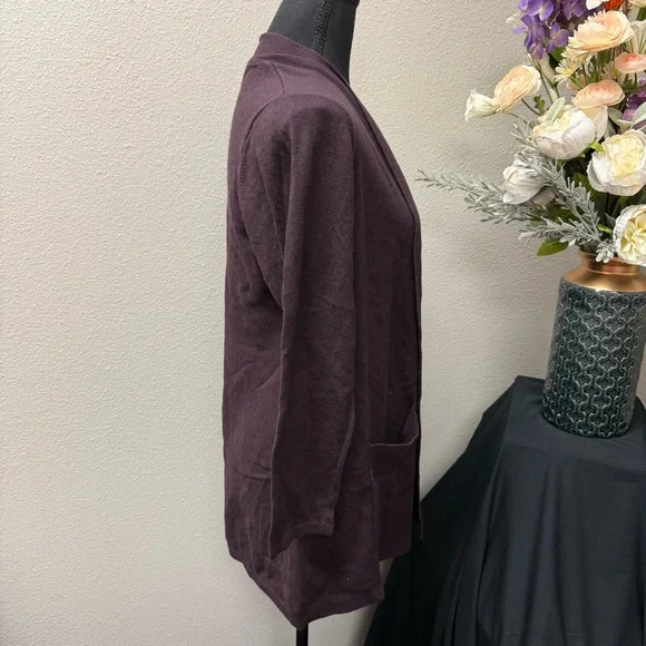 J.Jill Plum Open Front Cardigan Petite Large Soft Knit Pocket Sweater Fall - Picture 4 of 8